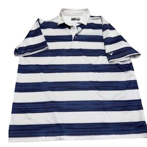Callaway Mens Golf Polo Shirt Blue White Stripe Opti Dry Large L Short Sleeve